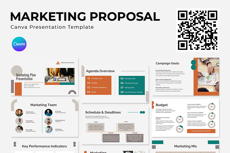 Orange and Green Simple Marketing Plan Presentation (Canva) Din Studio