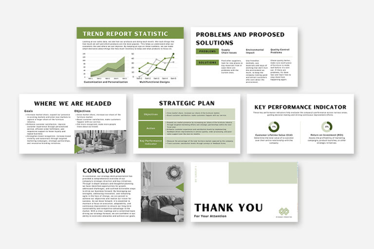 White and Green Simple Furniture Shop Strategy Deck Presentation (Canva ...